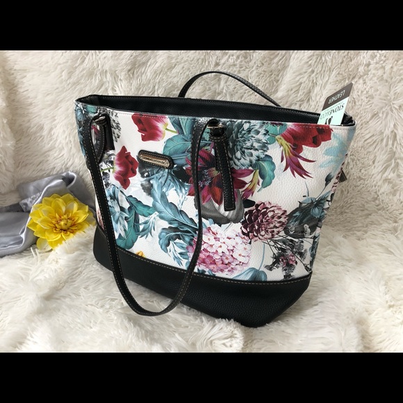 🆕NWT GORGEOUS LEATHER TOTE WITH FLORAL DESIGN - Picture 3 of 8